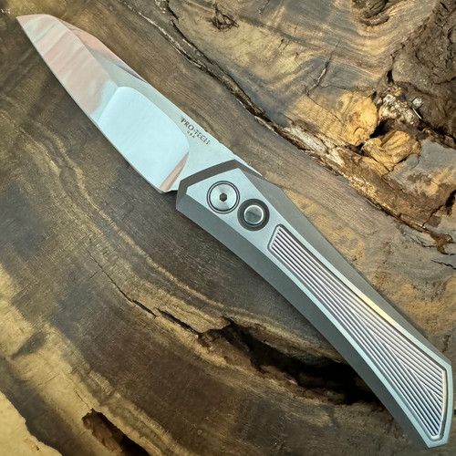 Pro-Tech Sinkevich Oligarch Auto Custom Stainless Handle Mike Irie Compound Mirror Polish Sheepsfoot Blade Bronze Clip Prototype