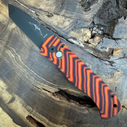 Pro-Tech Emerson CQC7 Auto Tanto Unique Micarta Orange/Black Top DLC Blade Black Hardware Pearl Button