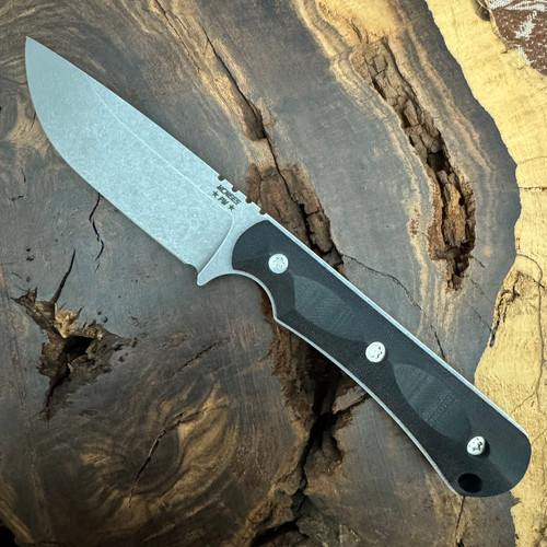 McNees Knives Ridge Runner Black G10 Handle Atomic Stonewash Drop Point Blade