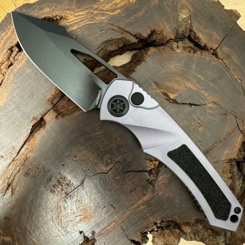 Heretic Knives Pariah Manual Button Lock S/E Gray Aluminum Handles w/ Grip Tape Inlays DLC Blade  H046-6A-GRY