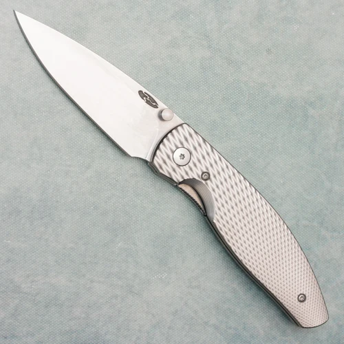 Three Rivers Manufacturing TRM Atom Liner Lock Lizard Skin Textured Titanium Scales Stonewashed MagnaCut Blade