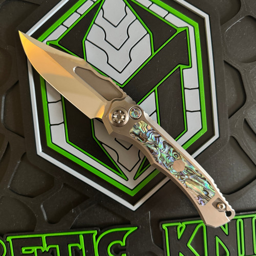 Heretic Knives Custom Wraith V4 Auto Bowie Hefted Titanium Handle w/ Abalone Inlays Mirror Polish Blade