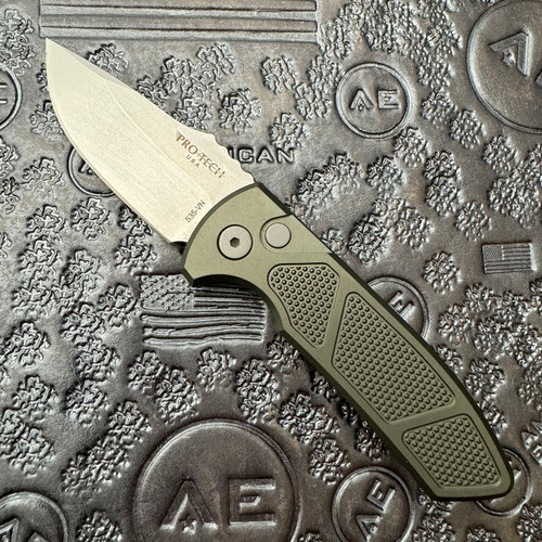 Pro-Tech Les George SBR Textured Green Handle Stonewash/Satin Blade LG405-GREEN