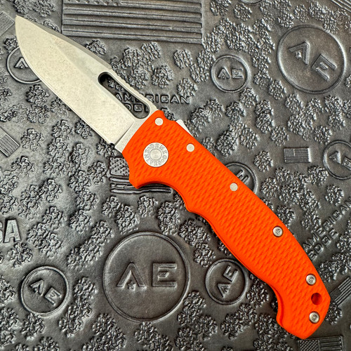 Demko MG AD20S Harpoon Drop Point Shark Lock Orange G10 Handle Stonewash CPM-20CV Blade AE Exclusive