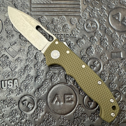 Demko MG AD20S Harpoon Drop Point Shark Lock OD Green G10 Handle Stonewash CPM-20CV Blade AE Exclusive