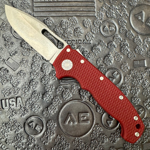 Demko MG AD20S Harpoon Drop Point Shark Lock Red G10 Handle Stonewash CPM-20CV Blade AE Exclusive