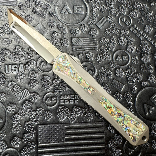 Heretic Knives Custom Manticore X T/E Hand Rubbed Stainless Steel Handle w/ Abalone Inlays Hand Ground Mirror Polish Elmax Blade