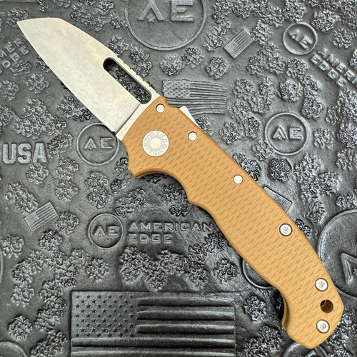 Demko MG AD20 Sharks Foot Shark Lock Tan G10 Handle Stonewash 20CV Blade
