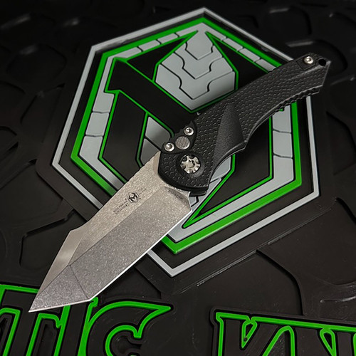 Heretic Knives Mini Pariah Auto Tanto Black Handle Stonewash Standard H055-2A