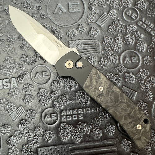 Pro-Tech Terzuola ATCF Auto Black Handle w/ Dark Matter Fat Carbon Inlays Mike Irie Mirror Polished Blade 2024ATCFCUSTOM003