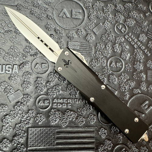 Marfione Custom Combat Troodon D/E Hefted Black Aircraft Alloy Handle w/ Dagger Relief Mirror Polished Blade Two-Tone Titanium w/ Muonionalusta Meteorite Inlaid Button Serial Number 001