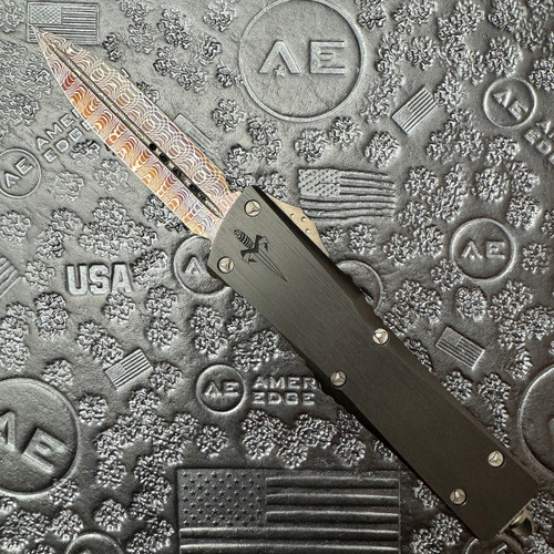 Marfione Custom Combat Troodon D/E Hefted Black Alloy Handle w/ DLC Ringed Hardware Hot Blued Sharktooth Vegas Forge Damascus Blade Serial Number 001