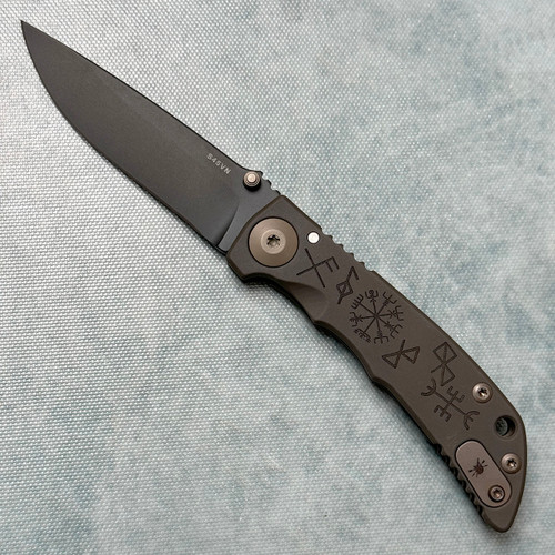 Spartan Blades Harsey Folder SHF 3.25 Custom Ruins & Staves Titanium Handle Black S45VN Blade