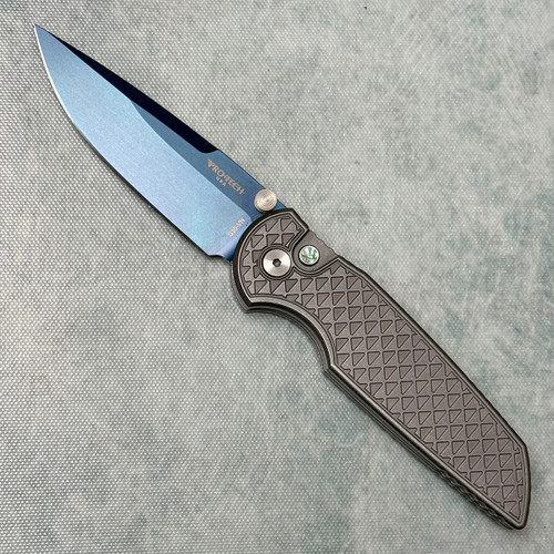 Pro-Tech TR-3 Integrity Custom 003 Button Lock Relic Textured 17-4 Blasted/Stonewashed Steel Handle Sapphire Blue Blade 2024INTEGRITYCUSTOM003