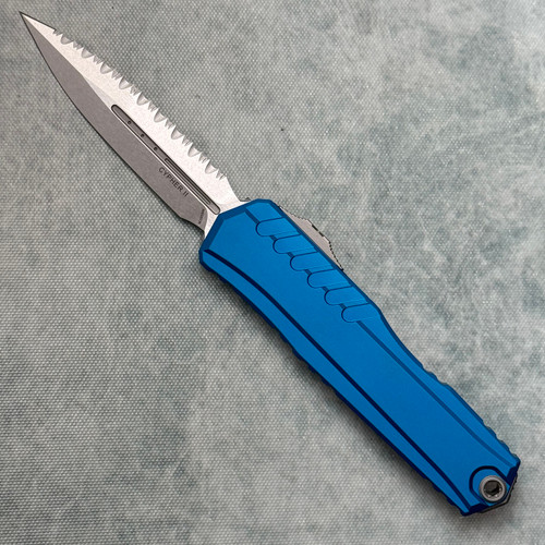 Microtech Cypher II D/E Blue Stonewash Full Serrated 1242-12BL