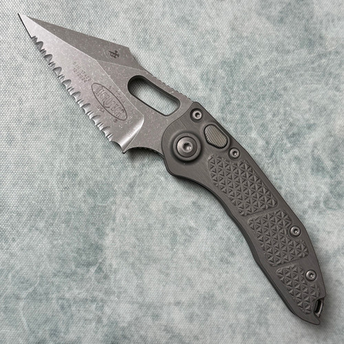 Microtech Borka Stitch Auto S/E Natural Clear Handle Apocalyptic Full Serrated Blade 169-12APNC