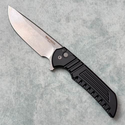Pro-Tech Mordax Button Lock Flipper Old Milled Black Handle Stonewash Magnacut Blade (BLEM)