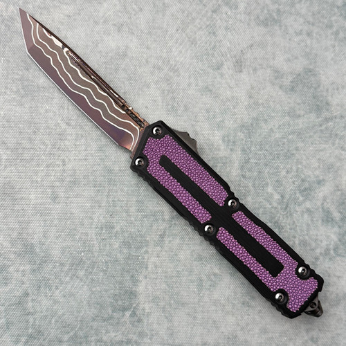 Microtech Marfione Select Scarab II Gen 3 T/E Purple Stingray Inlaid Handle Blued Baker Forge Coppermai Damascus Blade 1279-16MS3