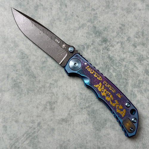 Spartan Blades Harsey Folder SHF Custom Engraved Graffiti Titanium Handle Chad Nichols Damascus Blade
