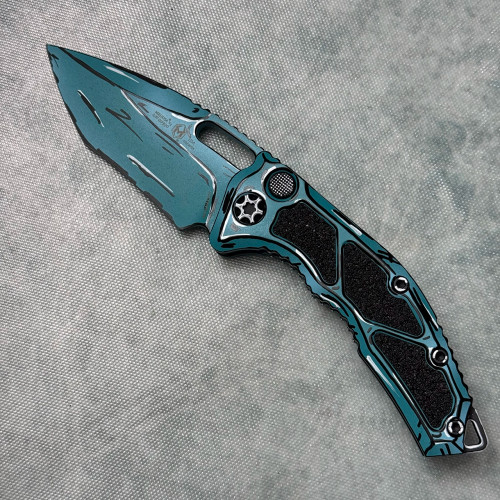 Heretic Knives Medusa Auto Recurve Tanto Turquoise Cel Shading w/ Black Grip Tape Inlays H012-CS-TQ