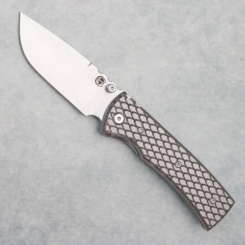 Chaves Knives Blue Label Redencion 229 Liner Lock Reverse Dragon Scale Engraved Titanium Handles Satin Elmax Drop Point Blade AE CUSTOM SHOP