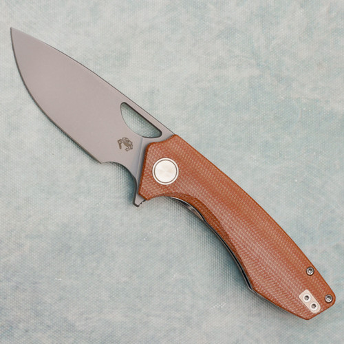 Gecko Customz Sikora Lite Flipper Liner Lock Brown Micarta Handles Stonewash Blade
