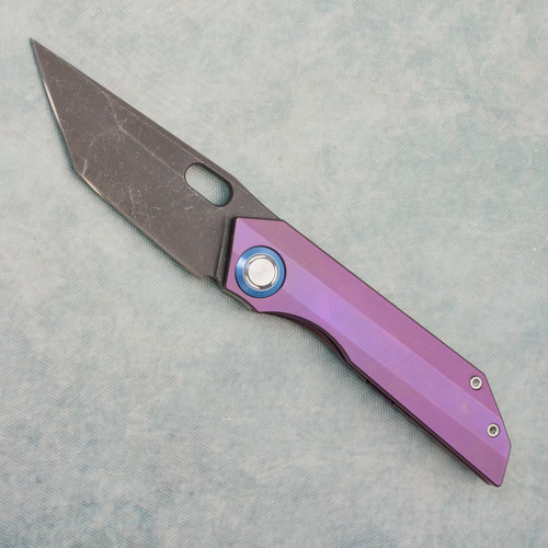 Twosun TS300 Frame Lock Purple Titanium Handles w/ Blue Accents Acidwashed 14C28N Blade (Pre-owned)