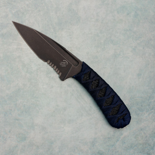 Bastinelli Creations Sin Fixed Blade Blue Tsukamaki Grip Handle Black Part Serrated Blade