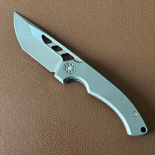 Blaurock Blades Custom BRB4 Frame Lock Smooth Titanium Handle Milled RWL34 Vapor Blasted Blade and Hardware