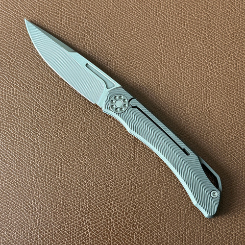 Blaurock Blades Custom BRB42A Slip Joint Swerve Pattern Titanium Handle Milled RWL34 Blade