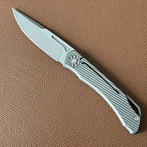Blaurock Blades Custom BRB42A Slip Joint Vertical Pattern Titanium Handle Milled RWL34 Blade