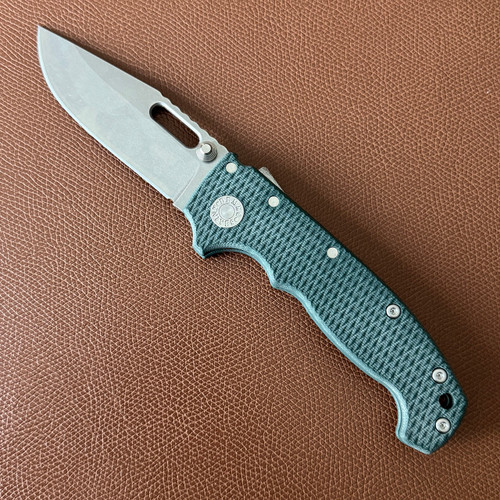 Demko MG AD20S Clip Point Shark Lock Forest Green G10 Handle Stonewash S90V Blade