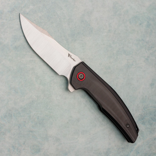 Reate Jack Jr. Frame Lock Integral Black Aluminum Handle w/ Carbon Fiber Inlays Satin Blade Red Collar