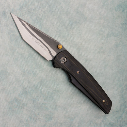 McCoy Bladeworks Custom Disciple #92 Liner Lock Gold/Black CamoQuartz Handle M390 Core Damascus Blade McCoy Bladeworks Custom Disciple #92 Liner Lock Gold/Black CamoQuartz Handle M390 Core Damascus Blade