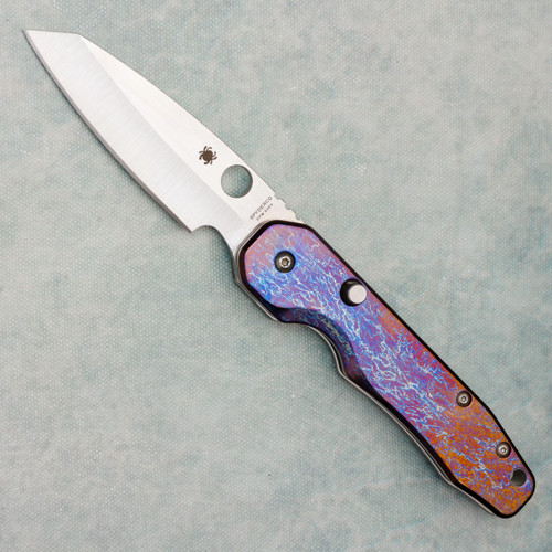 Spyderco Smock Button Compression Lock Folder Kozmic Anodized Titanium Handles Satin S30V Blade AE CUSTOM SHOP