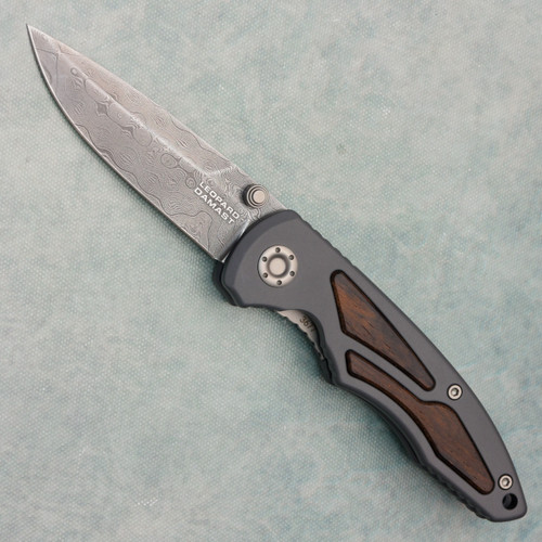 Boker Leopard Damast I Frame Lock Gray Aluminum Handle w/ Wood Inlays Damascus Blade 110084