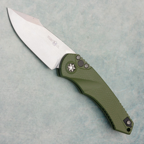 Heretic Knives Mini Pariah Auto S/E OD Green Handle Stonewash Standard H054-2A-GRN