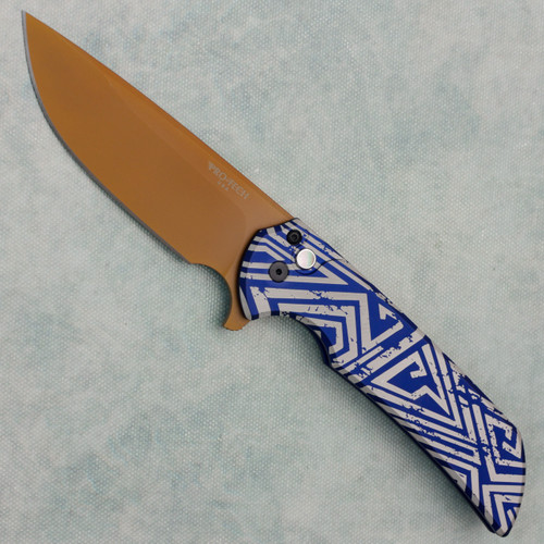 Pro-Tech Mordax Button Lock Flipper Solid Navy Blue Handle FDE PVD