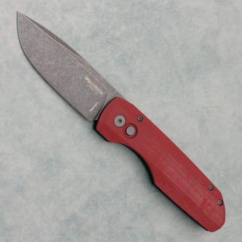 Pro-Tech Vero Synapse Black Aluminum Back Handle w/ Red Linen Micarta Lid Acidwash Blade VERO1211-AWREDLINEN (BLEM)
