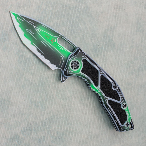 Heretic Knives Medusa Manual Tanto Toxic Green Negative Cel Shading w/ Black Grip Tape Inlays H009-NCS-TX