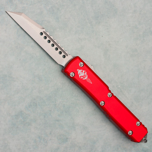 Microtech Ultratech Warhound Red Handle Stonewash Standard Blade Signature Series 119W-10RDS (Consignment)
