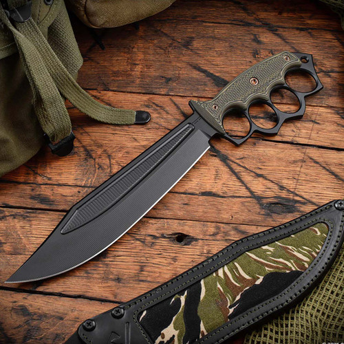 RMJ USA Marauder Fixed Blade Dirty Olive G10 Handle Black Blade
