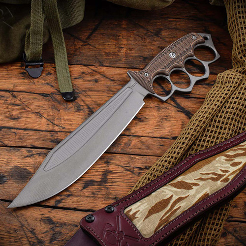 RMJ USA Marauder Fixed Blade Hyena Brown G10 Handle Savage Stainless Blade