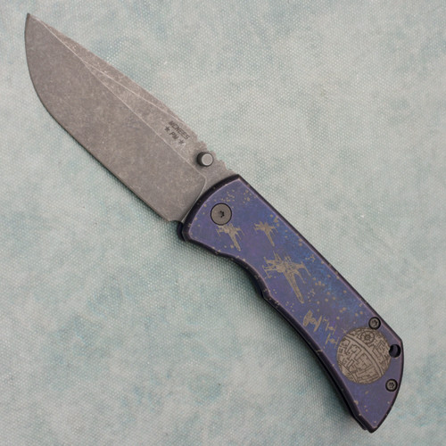 McNees Knives PM MAC 2 3.5 Gen 2 Titanium Blue Space Battle Handle Matte Stonewash Flat Ground Drop Point Magnacut Blade (Pre-owned)