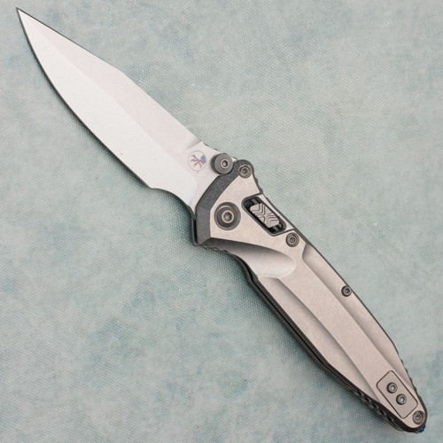 Microtech Marfione Select Socom Delta Ram-Lok Spear Point Stonewash Titanium Handle Stonewash Blade Blue Accent 159RL-10SMS1