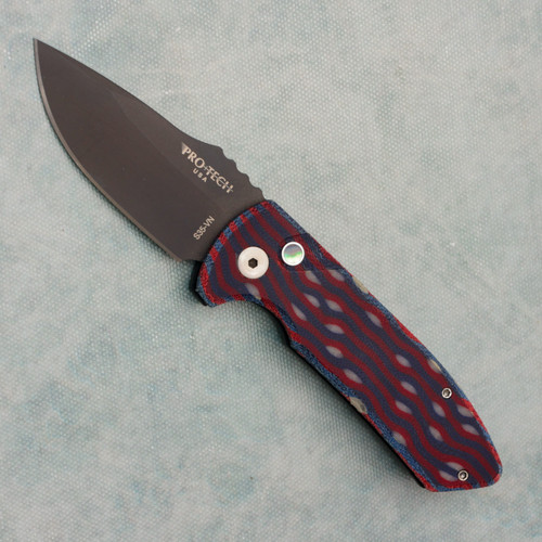Pro-Tech Les George SBR Unique Micarta Top DLC Blade Pearl Button LG403-UM