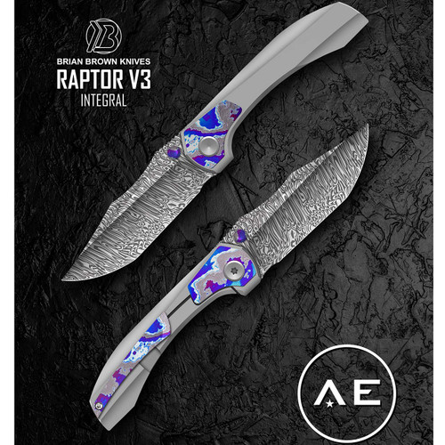 Brian Brown Raptor V3 Frame Lock Integral Titanium Handle w/ Timascus Inlays Grabak Damasteel Blade AE Exclusive