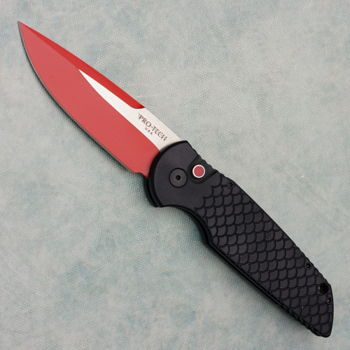 Pro-Tech TR-3 Black Fish Scale Handle Red Blade (Pre-owned)