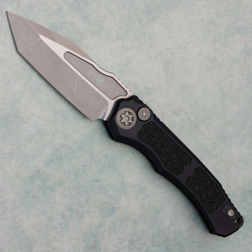 Heretic Knives Wraith V4 Auto Tanto Black Handle w/ Black Grip Tape Inlays Battleworn Blade H100-5A