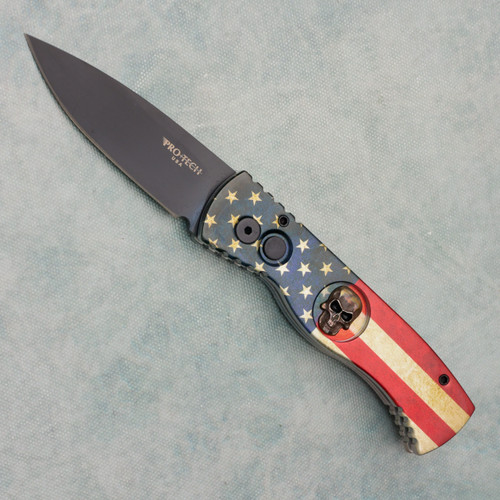Pro-Tech TR-2.44 PK Vintage Flag Ano Handle Shaw Skull DLC Black 154CM Blade